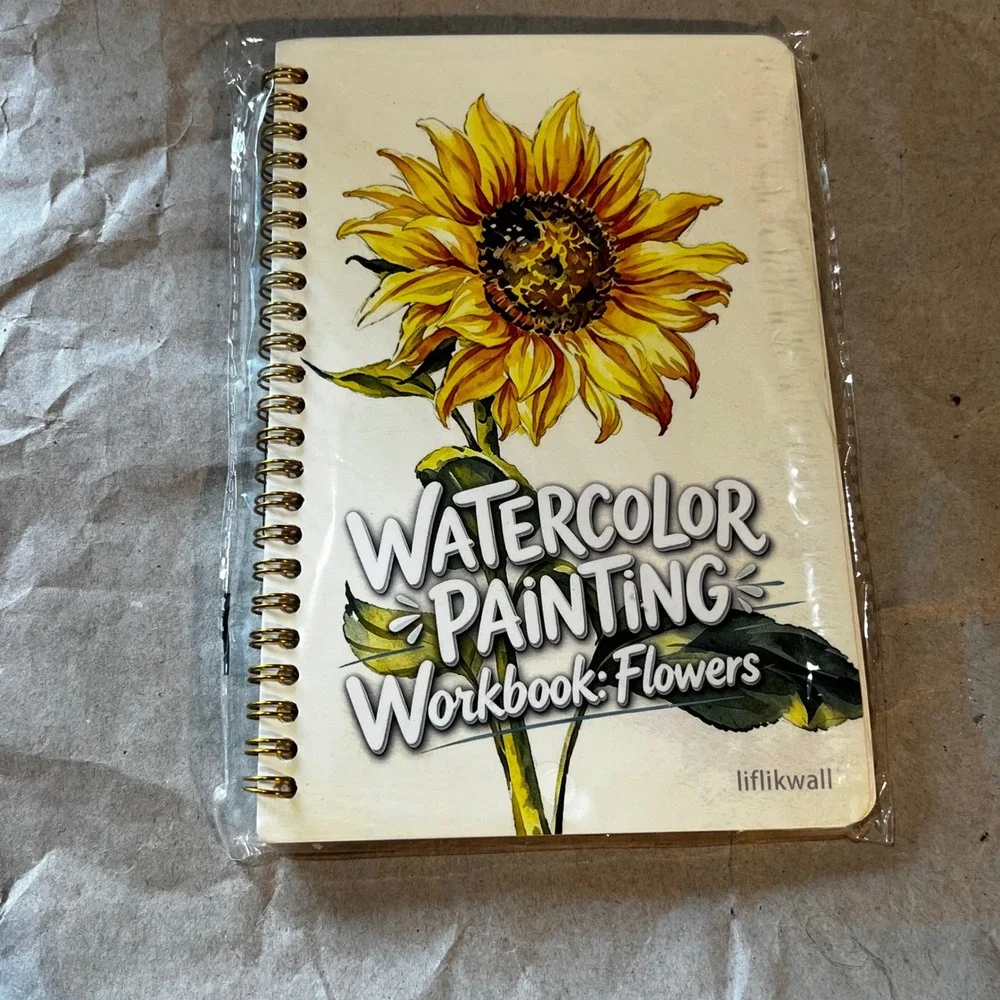 liflikwall 5.5x8.3 Watercolor Painting Workbook Flowers Sunflower Spiral Cream